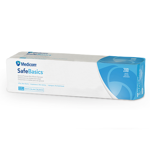 MASTER MEDICOM SafeBasics® Compresses non-tissées tout usage - 4 épaisseurs - 2" x 2" (200) Blanc