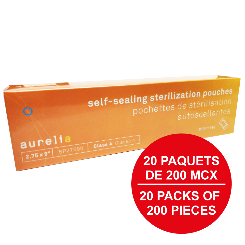 AURELIA® Pochettes de stérilisation autoscellantes - 2¾'' x 9'' (200) Bleu (Caisse de 20 paq.)**