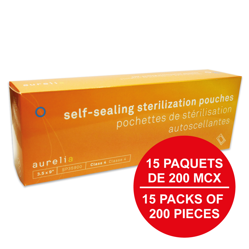 AURELIA® Pochettes de stérilisation autoscellantes - 3½'' x 9'' (200) Bleu (Caisse de 15 paq.)**