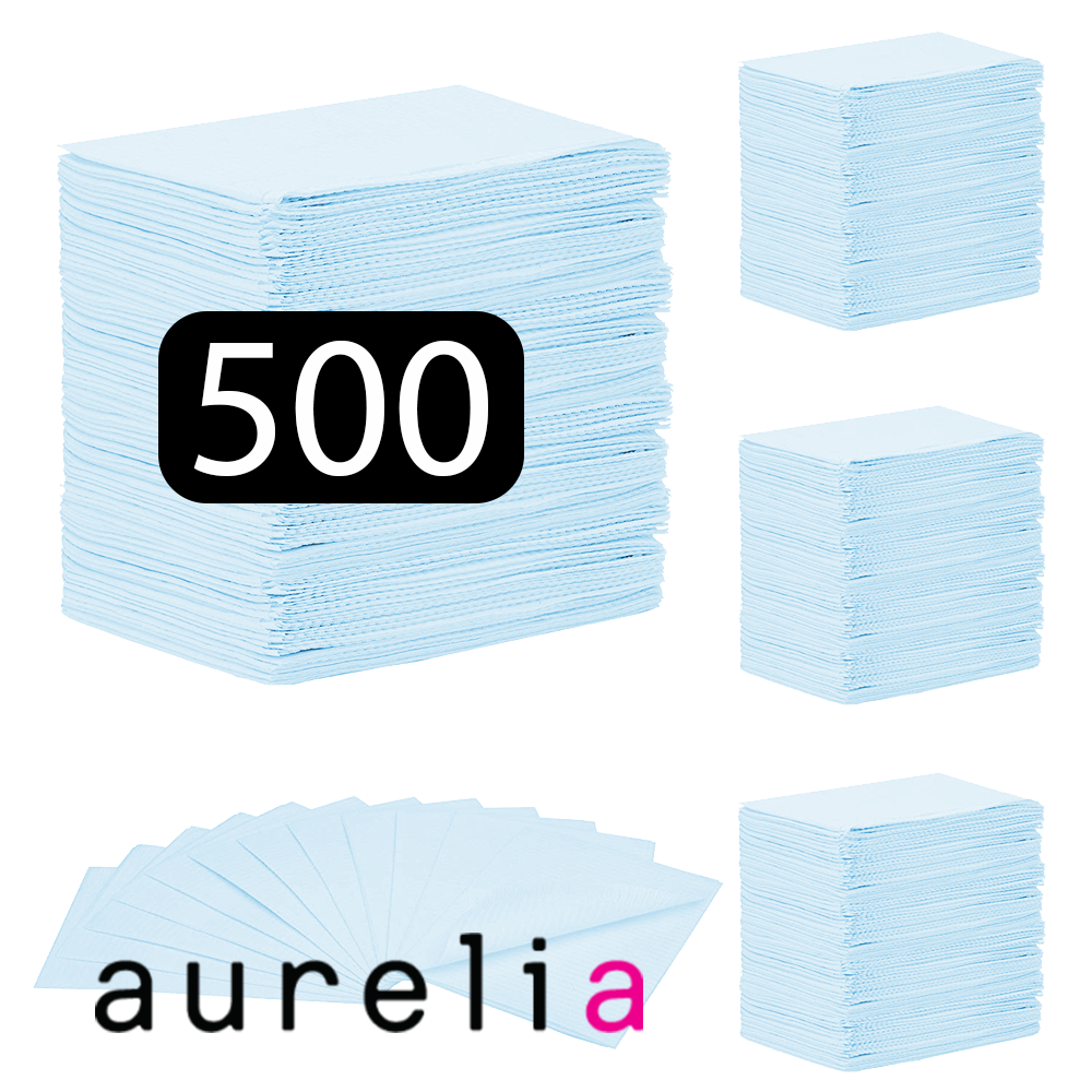 AURELIA® Bavettes (3 plis) 2 plis de papier & 1 pli de polyéthylène (500) BLEU