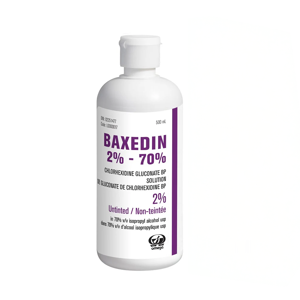 [432-L0000017] OMEGA® BAXEDIN® Solution 2% chlorhexidine/70% alcohol - untinted - 500ml