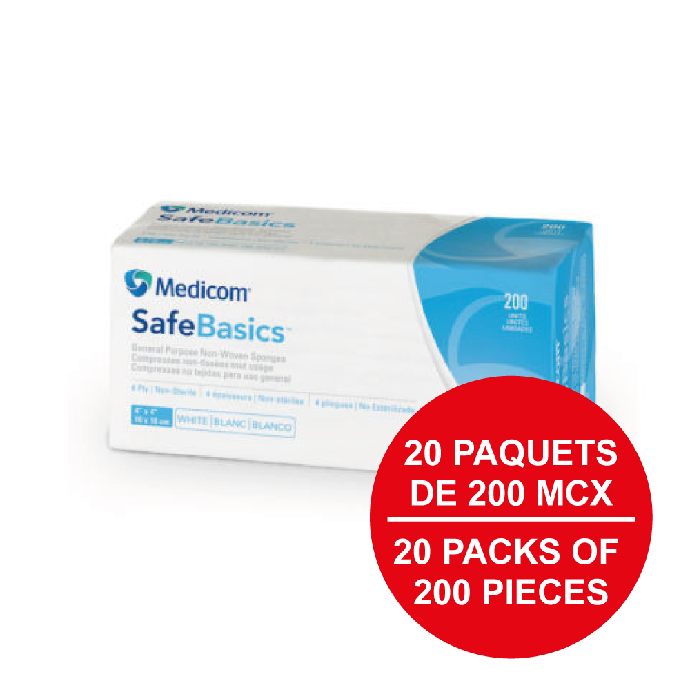 MEDICOM SafeBasics® Nonwoven All Purpose Compresses - 4 ply -  3'' x 3" (200) White 