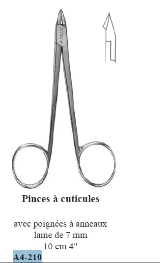 ALMEDIC®Pinces à cuticules, avec poignées a anneaux, lame 7mm, 10cm 4"