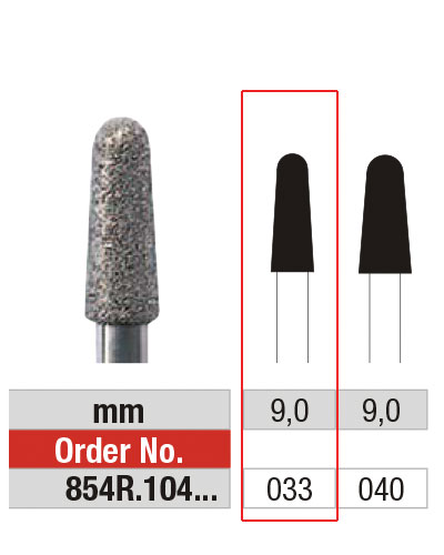 [2E854R033] EDENTA® Fraise conique arrondie en diamant - grain moyen