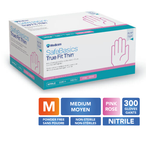 MEDICOM® SafeBasics™ True Fit Thin™ Gants en nitrile texturés sans poudre - Moyen (300) Rose 