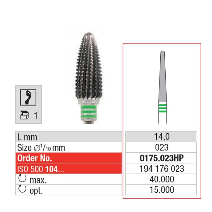 EDENTA® Fraise aiguille en céramique - denture simple avec section transversale (bague verte)