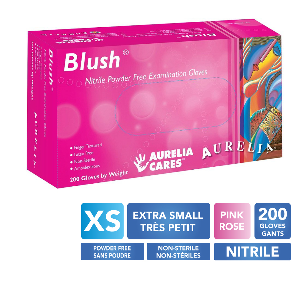 AURELIA® Blush® Powder Free Nitrile Gloves - X-Small (200) Pink