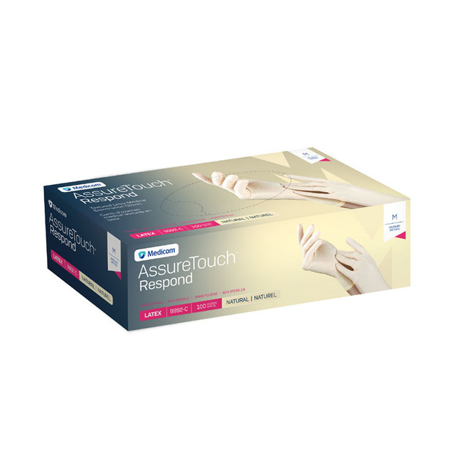 [5MED9992-D] MEDICOM® Assure Touch Respond -  Textured Latex Gloves Powder Free - Large (100) Natural