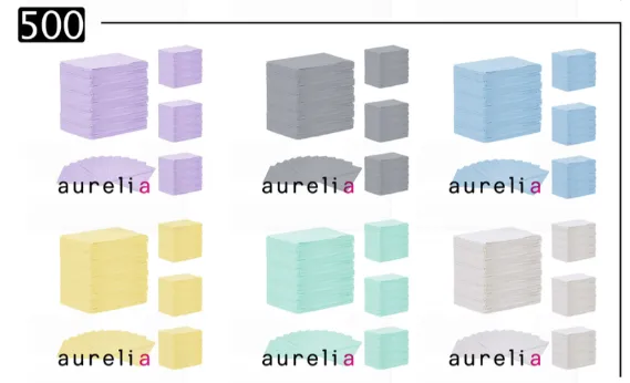 N AURELIA® Bavettes (3 plis) 2 plis de papier & 1 pli de polyéthylène Paquet de 500 (6 couleurs)