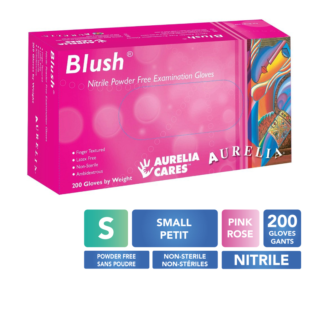 [578886-P] AURELIA® Blush® Powder Free Nitrile Gloves - Small (200) Pink